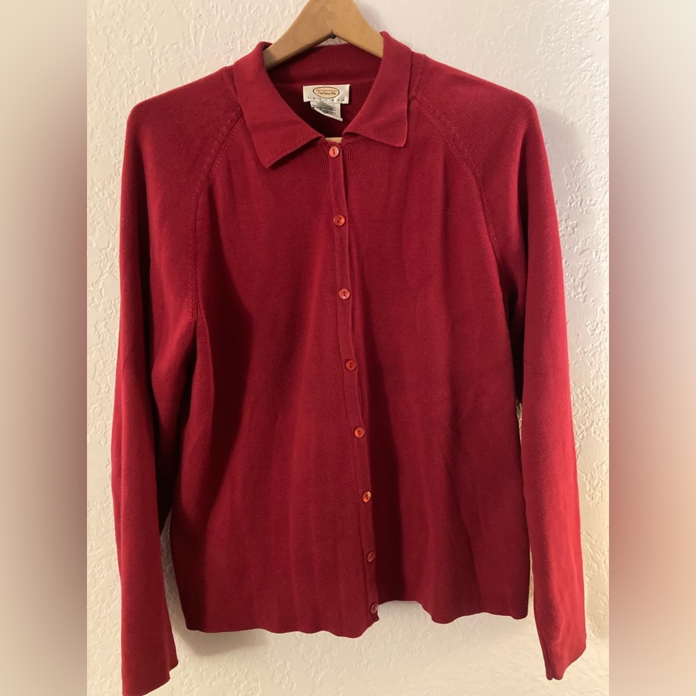 Talbots red collared cardigan sweater